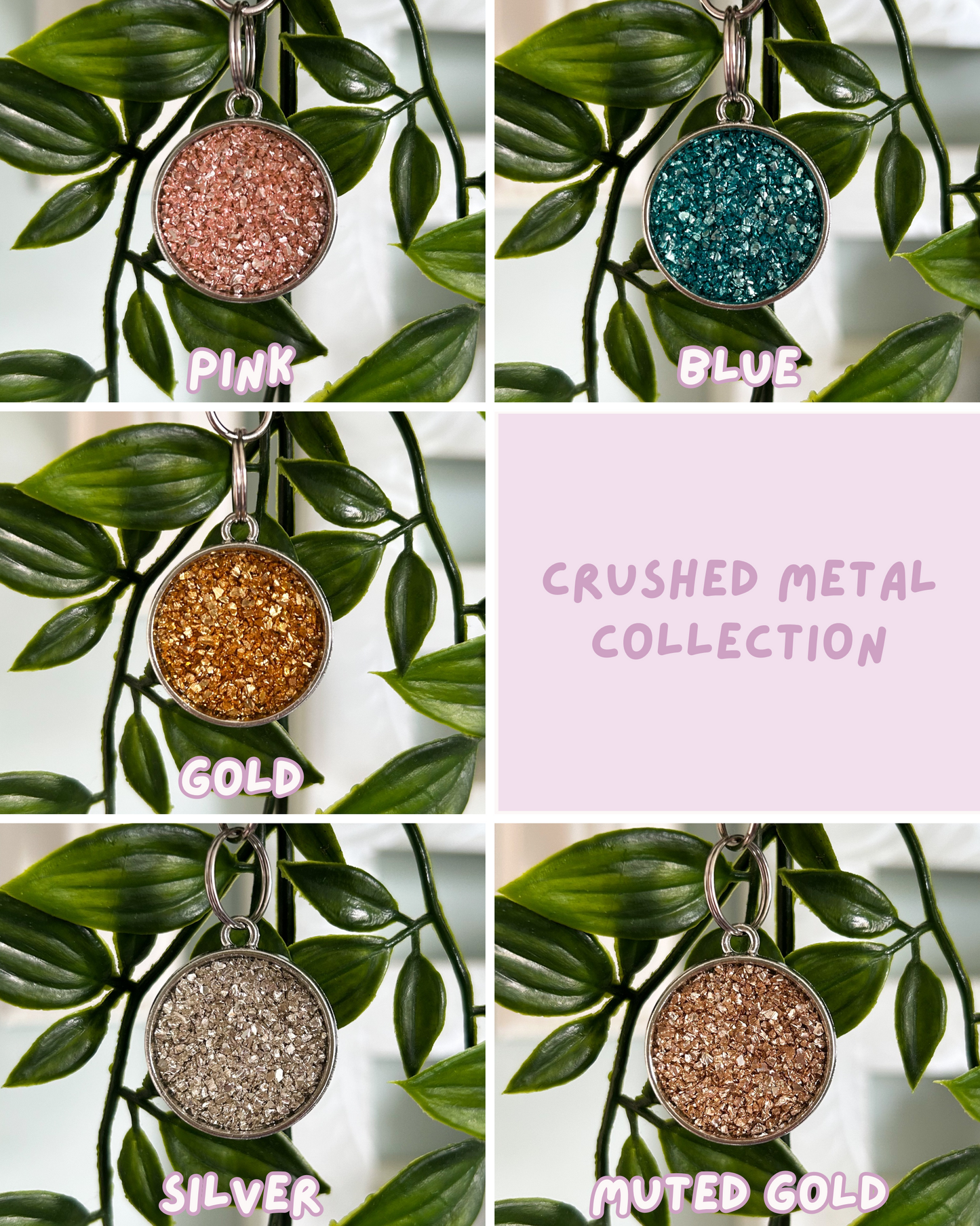 Crushed Metal Bezel Resin ID Dog Tag / Pet Tag / Keyring
