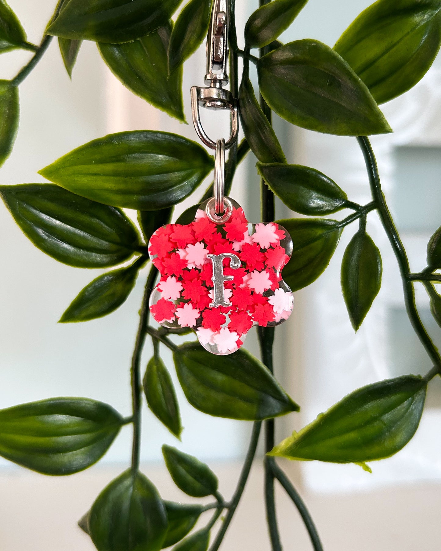 Red Blossom/Flowers Resin ID Dog Tag / Pet Tag / Keyring