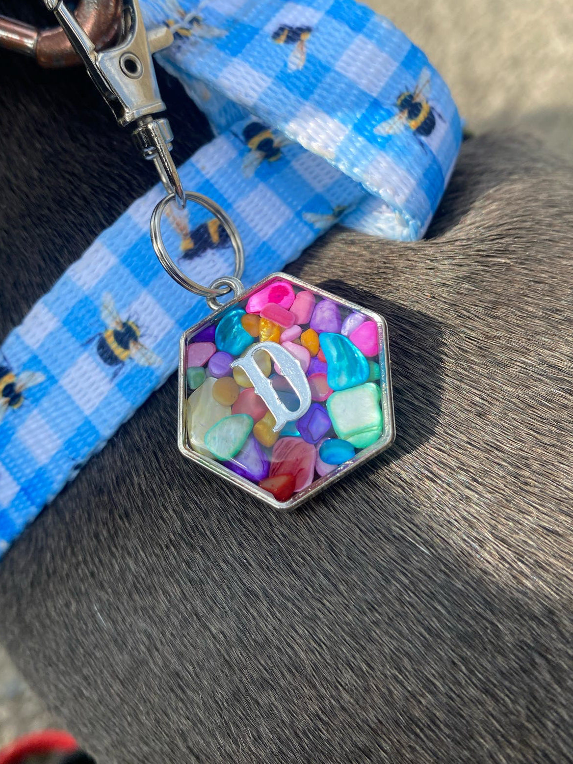Rainbow Gem Bezel Resin ID Dog Tag / Pet Tag / Keyring