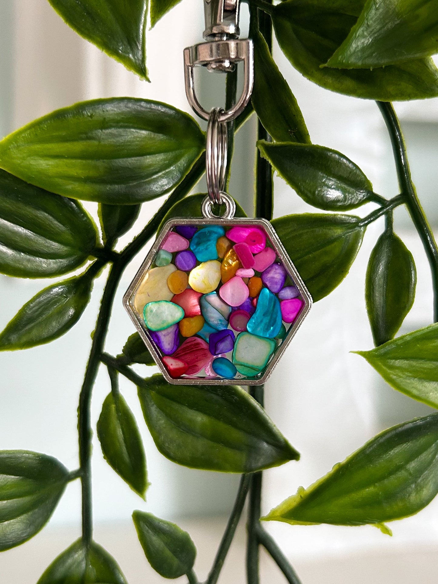 Rainbow Gem Bezel Resin ID Dog Tag / Pet Tag / Keyring