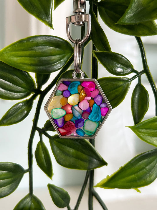 Rainbow Gem Bezel Resin ID Dog Tag / Pet Tag / Keyring