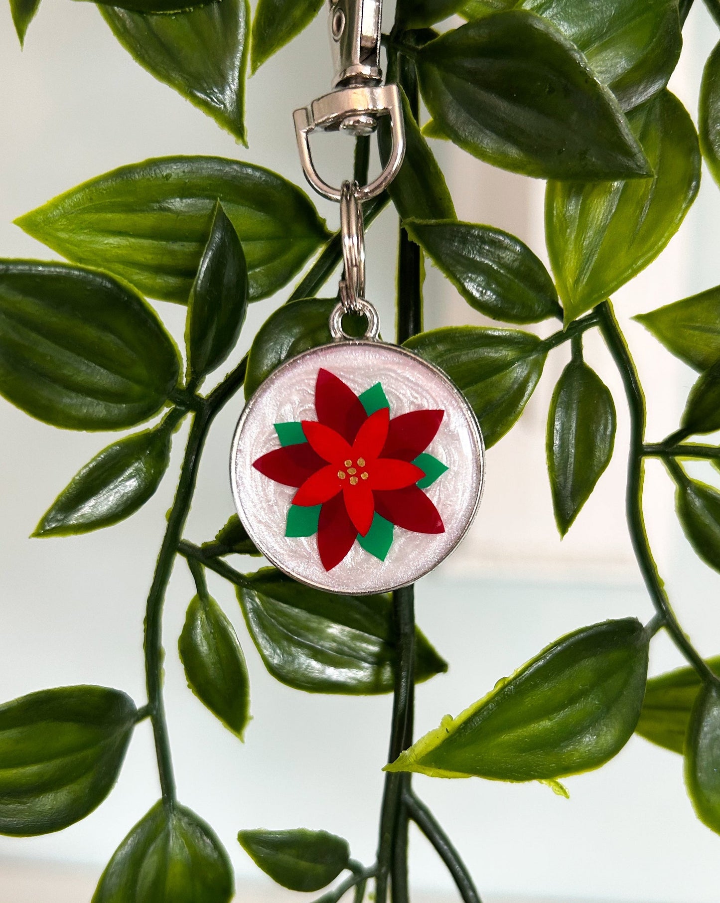 Poinsettia Resin ID Dog Tag / Pet Tag / Keyring