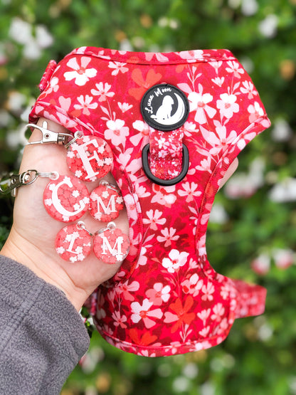 Red Blossom/Flowers Resin ID Dog Tag / Pet Tag / Keyring